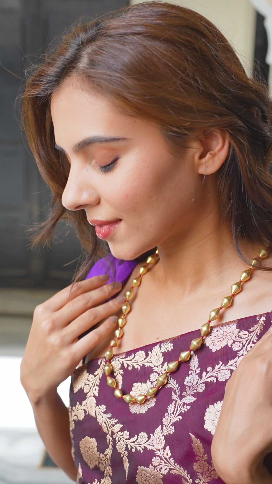 Gold Polish Single layer dholki necklace